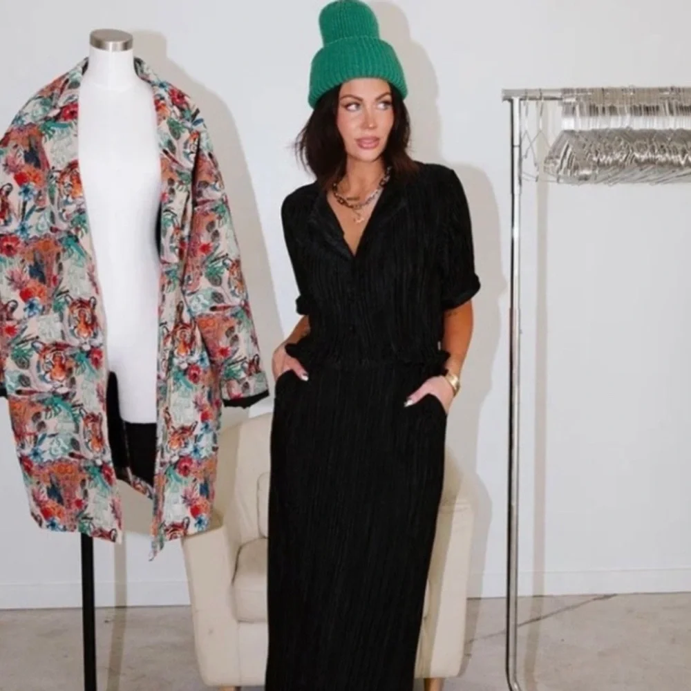 Dressed in LALA Black Button Down Shirt & Skirt - Picture 2 of 10